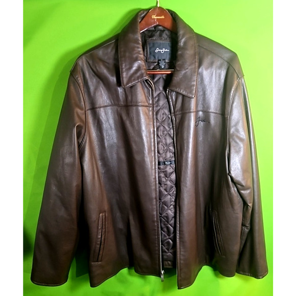 Sean John Leather Jacket XXL Brown Quilted Lined Zip Front Logo NWT Y2K fashion - Picture 1 of 15